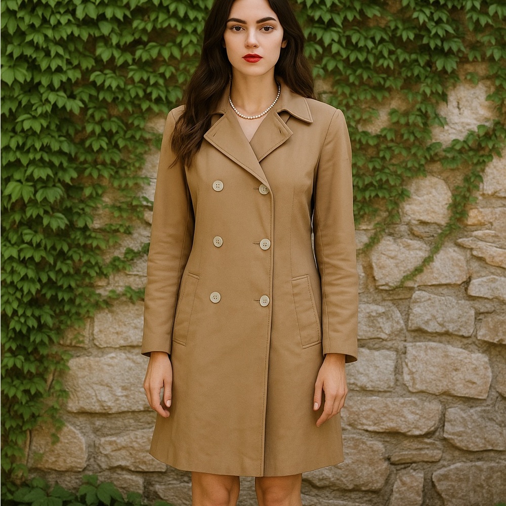 VINTAGE BARNEYS NEW YORK Classic Double-Breasted Waxed Trench, IT 48/US 14*
